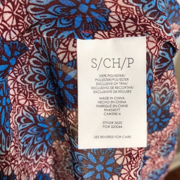 Cabi Shirt Womens Small Blue Red Sleeveless Sheer Blouse Mandarin Collar Fan - Picture 9 of 11